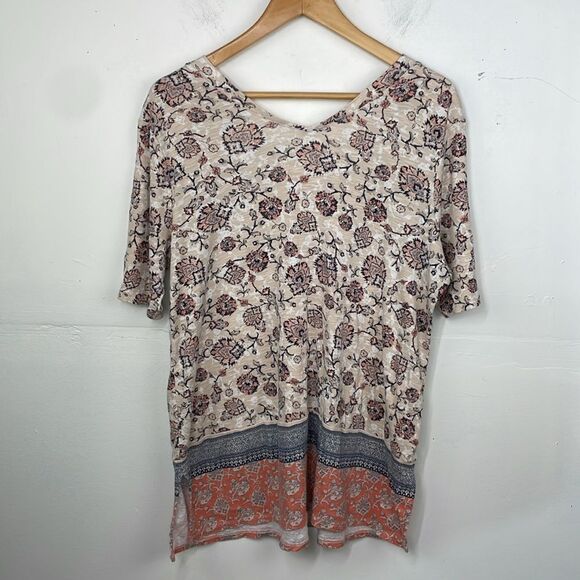 J. Jill Pima Double-Elbow Sleeve Tunic Flower Print Top size Large - Picture 5 of 12